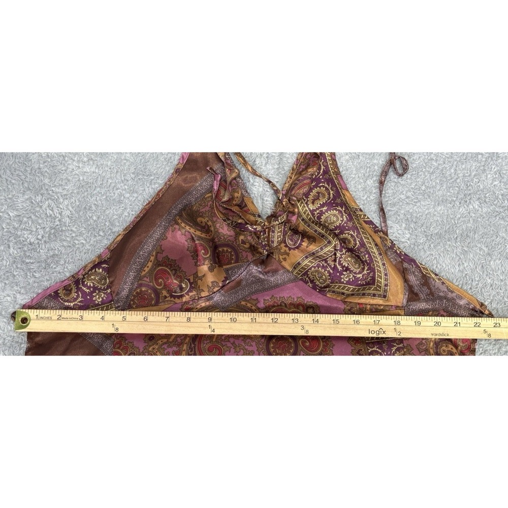 Vtg Rampage Womens S Paisley Halter Top Purple Gold Lace Open Back Y2K Coquette - Picture 7 of 11